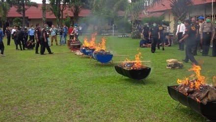 Barang bukti ganja dan sabu-sabu dibakar di Mapolresta Jambi pagi ini